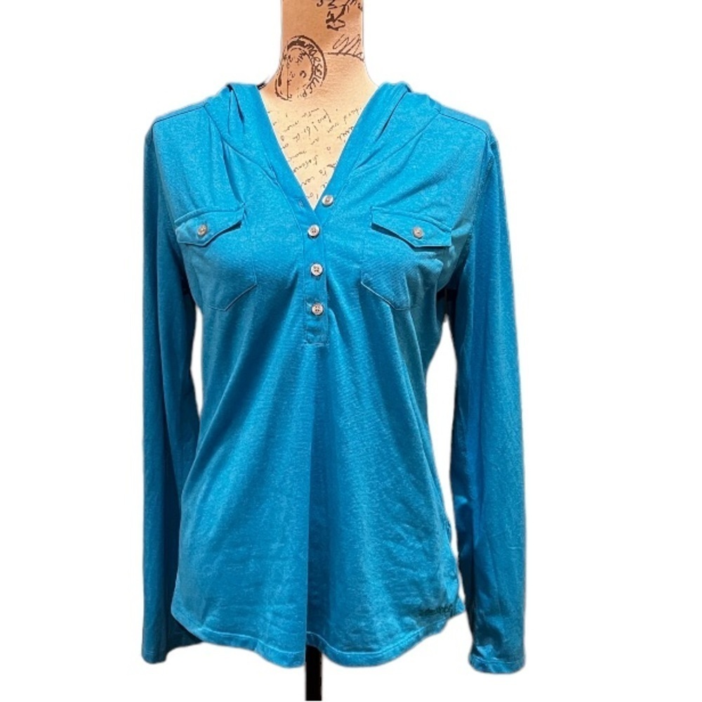 Marmot Henley style hoodie, teal blue size M